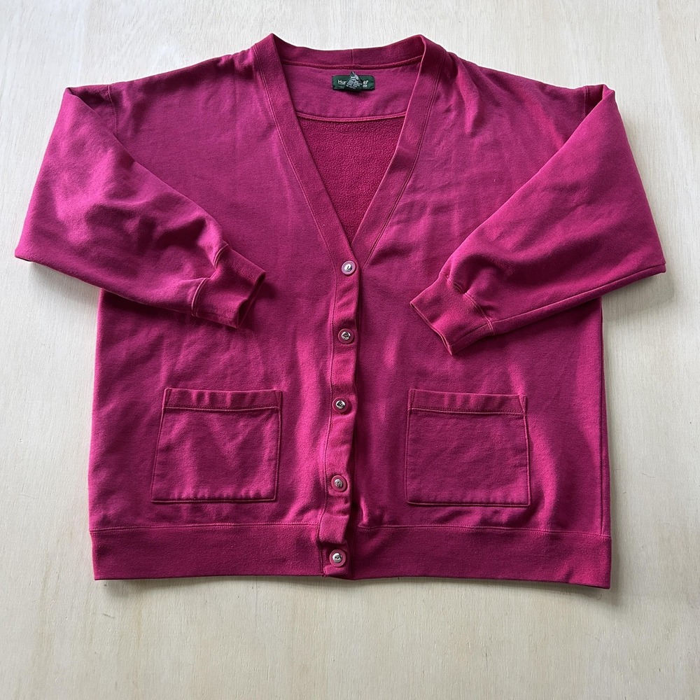 Hunt Club Cardigan Sweater Womens 2X Pink V Neck Pockets Tight-Knit 3/4 Sleeve